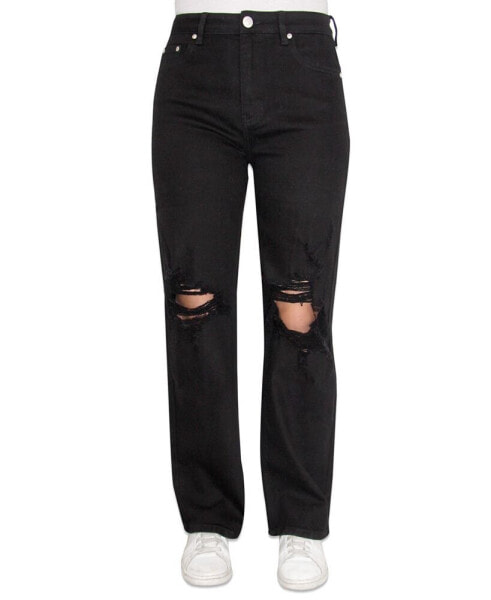 Juniors' Ripped High-Rise Wide-Leg Jeans