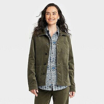 Houston White Adult Velour Chore Jacket - Olive Green XL