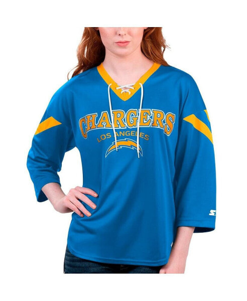 Women's Powder Blue Los Angeles Chargers Rally Lace-Up 3/4 Sleeve T-shirt