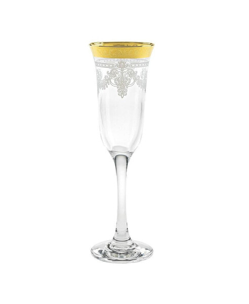 Flutes with a Stencil Pattern and Gold Band, Set of 6