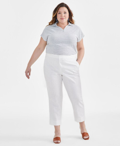 Plus Size Mid-Rise Linen Blend Everyday Ankle Pants, Created for Macy's