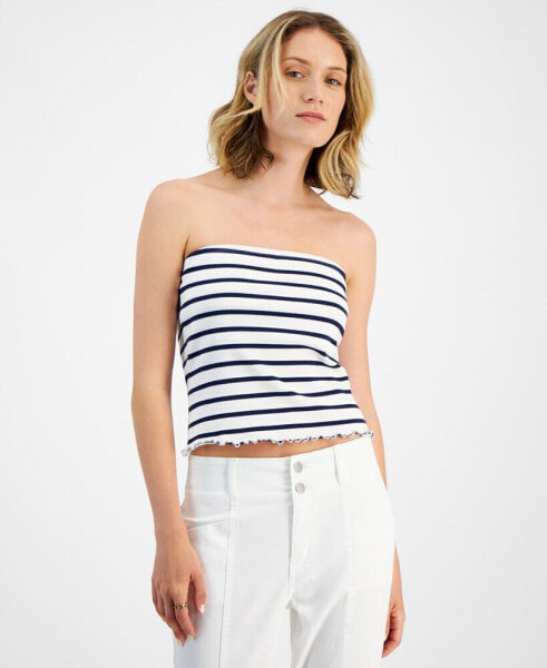 Juniors' Stripe-Print Straight-Neck Tube Top