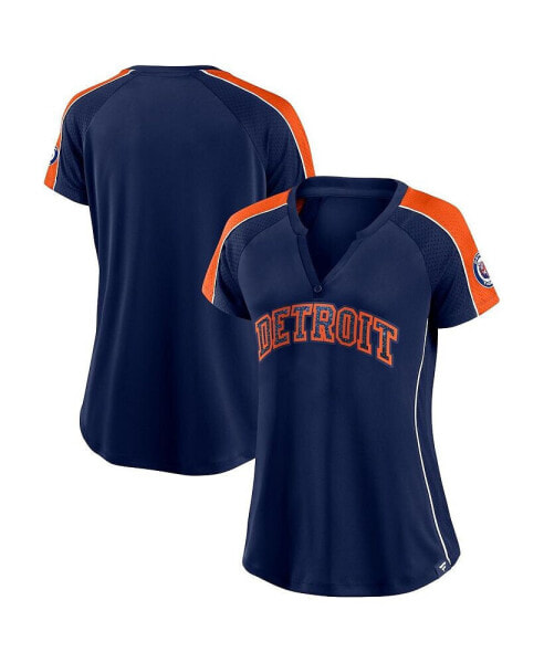 Women's Navy and Orange Detroit Tigers True Classic League Diva Pinstripe Raglan V-Neck T-shirt