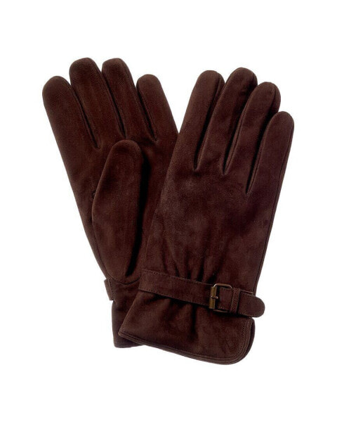 Portolano Belt Buckle Wool-Lined Suede Gloves Men's Brown L