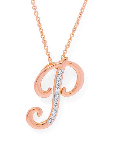 Diamond Accent Initial Pendant Necklace 18" in Gold Plate or Rose Gold Plate