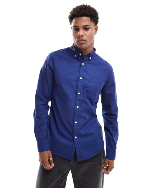 ASOS DESIGN slim oxford shirt in navy