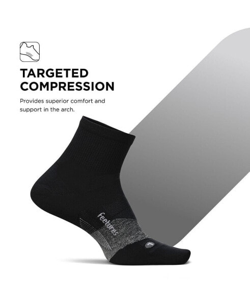 Men's Elite Light Cushion Quarter Solid - Sport Sock with Targeted Compression - New Black