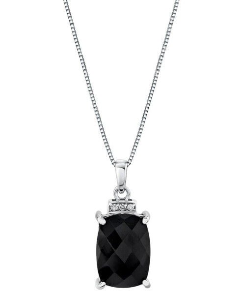 Onyx Cushion-Cut & Diamond Accent 18" Pendant Necklace in Sterling Silver