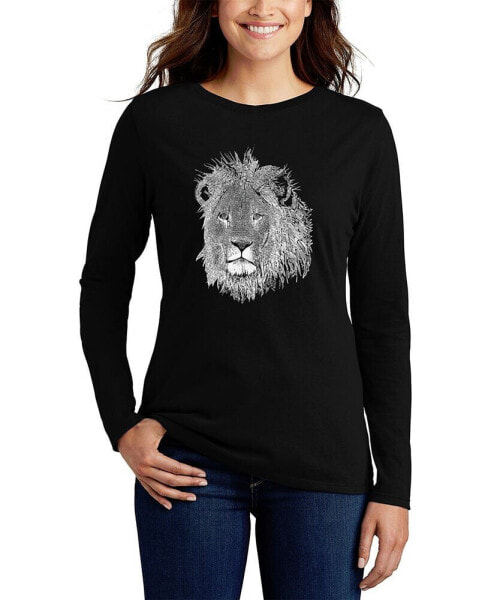 Women's Long Sleeve Word Art Lion T-shirt