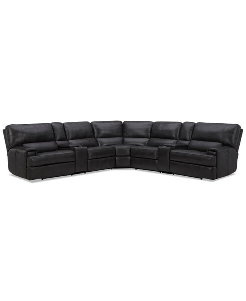 Binardo 136" 7 Pc Zero Gravity Leather Sectional with 3 Power Recliners and 2 Console, Created for Macy's