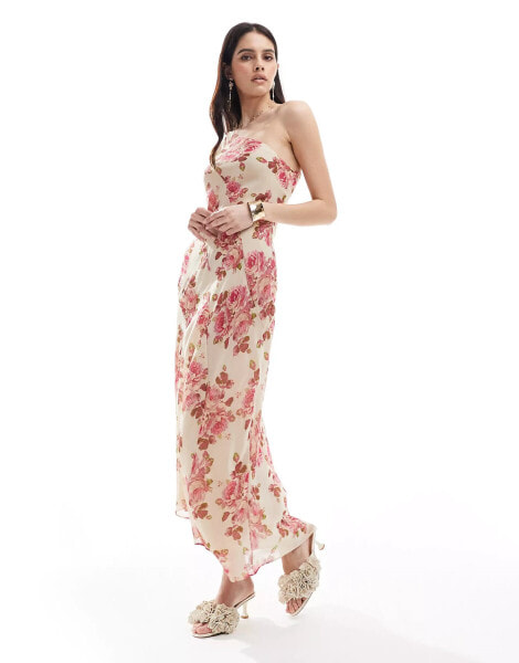 Mango one shoulder floral maxi dress in white