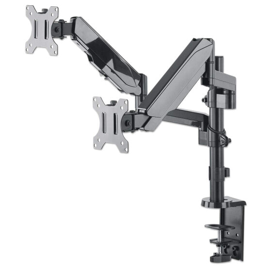 Manhattan TV & Monitor Mount - Desk - Full Motion (Gas Spring) - 2 screens - Screen Sizes: 10-27" - Black - Clamp or Grommet Assembly - Dual Screen - VESA 75x75 to 100x100mm - Max 8kg (each) - Lifetime Warranty - Clamp - 8 kg - 43.2 cm (17") - 81.3 cm (32") - 100 x