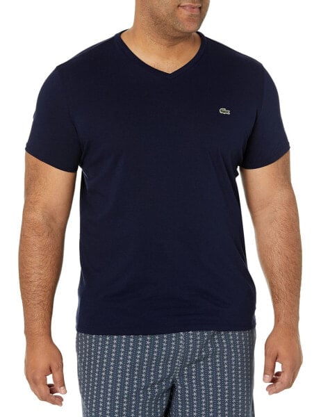 Lacoste 291101 Men's V-Neck Pima Cotton Jersey T-Shirt,Navy Blue,Large