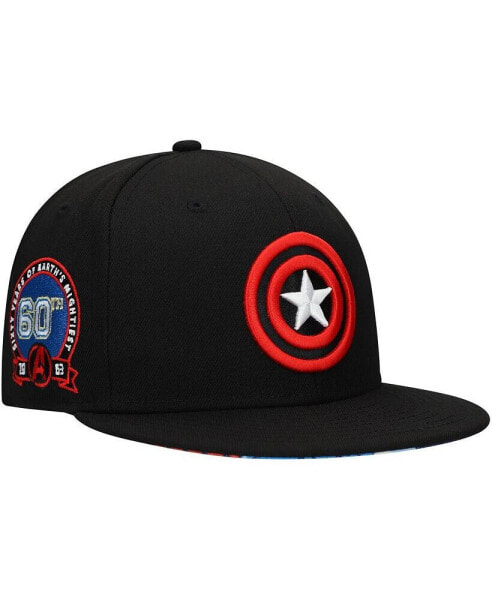 Бейсболка мужская Lids Черная Шапка 60-летие Captain America Marvel Snapback