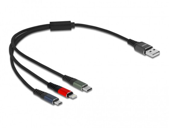 Delock 87236, 0.3 m, USB A, Micro-USB B/Lightning/Apple 30-pin, USB 2.0, Black, Blue, Green, Red