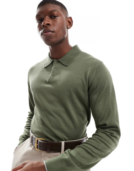 River Island essential knitted polo in khaki