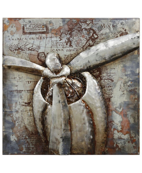 Retro Airplane 1 Mixed Media Iron Hand Painted Dimensional Wall Art, 32" x 32" x 3"