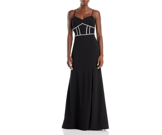 Aqua Embellished 284287 Scuba Crepe Gown Black Dress size 2