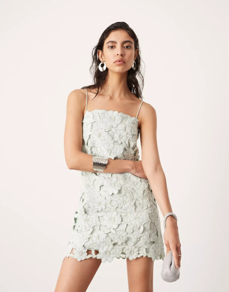 ASOS EDITION floral cutwork cami shift mini dress in light green