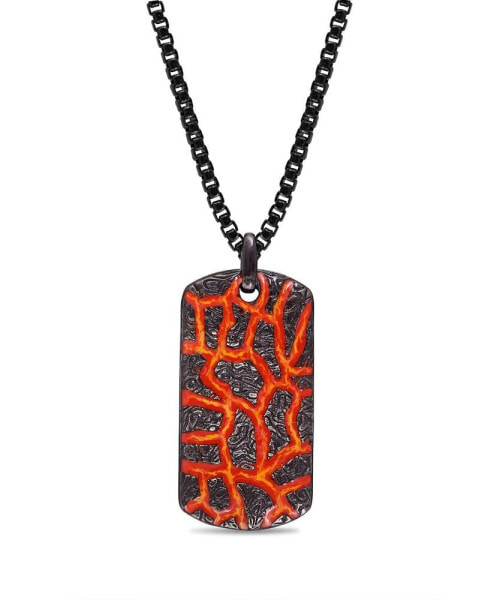 Sterling Silver Rivers of Fire Design Black Rhodium Plated Enamel Tag with Chain