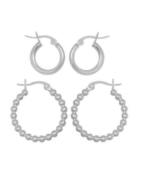 2-Pc. Set Polished Small Hoop & Beaded Hoop Earrings in Gold-Plate or Silver Plate