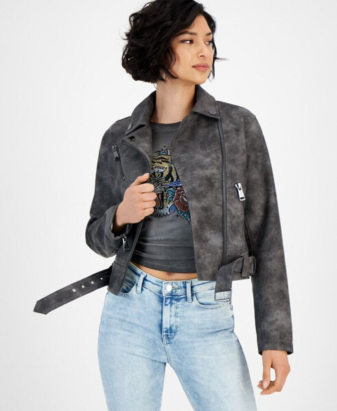 Women's Patty Faux-Leather Asymmetrical-Zipper Biker Jacket