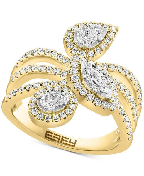 EFFY® Diamond Marquise, Oval, & Pear Triple Row Statement Ring (1 ct. t.w.) Ring in 14k Two-Tone Gold