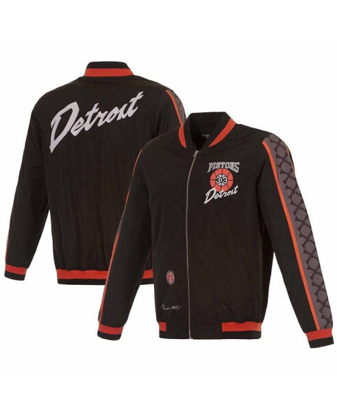 Куртка-бомбер JH Design мужская черная «Detroit Pistons 2023/24» из нейлона с полной молнией