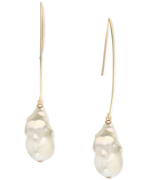 Cultured Freshwater Pearl (13mm) Drop Earrings Set in 14k Gold-Plated Sterling Silver