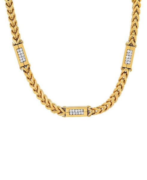 Men's 18k Gold Plated Stainless Steel Wheat Chain and Simulated Diamonds Link Necklace