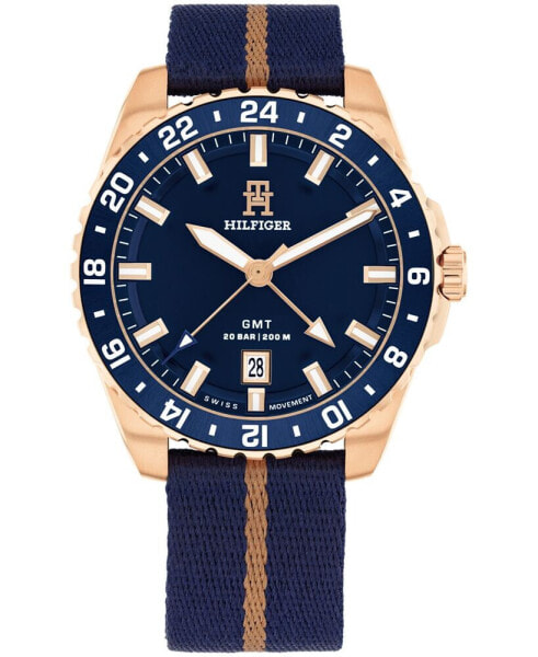 Men's Swiss Blue and Rose Gold Ocean Tide Textile Watch 42mm