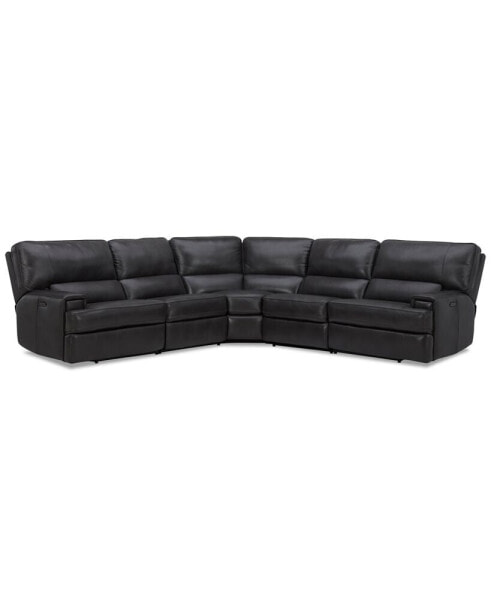 Binardo 123" 5 Pc Zero Gravity Leather Sectional with 3 Power Recliners, Created for Macy's