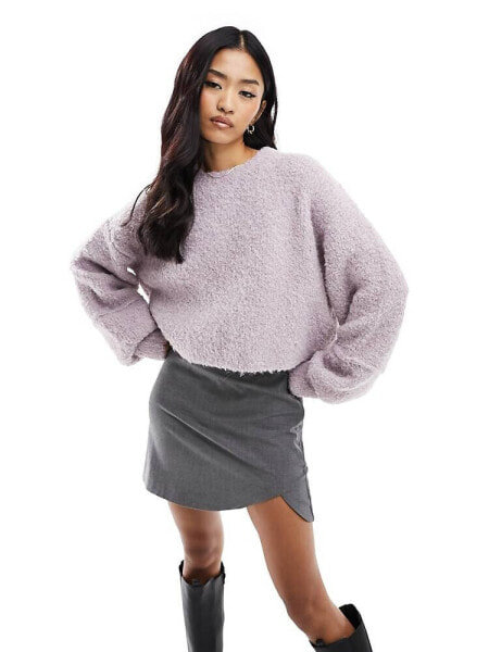 ASOS DESIGN jumper with balloon sleeve in textured yarn in lilac