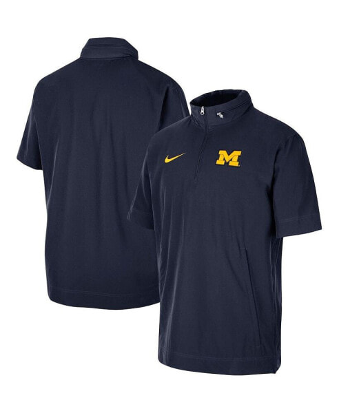 Men's Navy Michigan Wolverines Coaches Half-Zip Short Sleeve Jacket