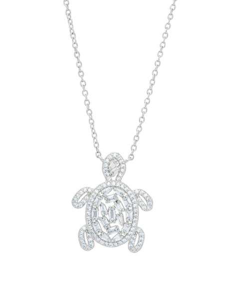 Macy's women's Fine Silver Plated Cubic Zirconia Turtle Pendant Necklace