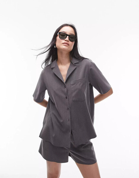 Topshop co-ord tonic short sleeve shirt in charcoal