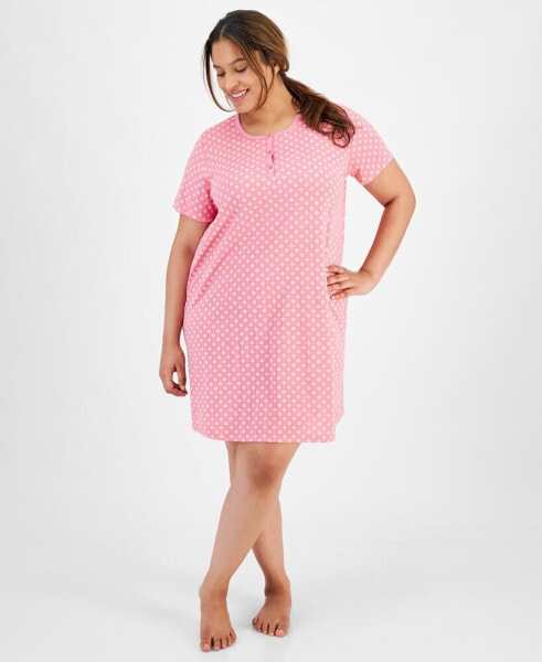 Plus Size Cotton Printed Henley Sleep Shirt, Created for Macy's