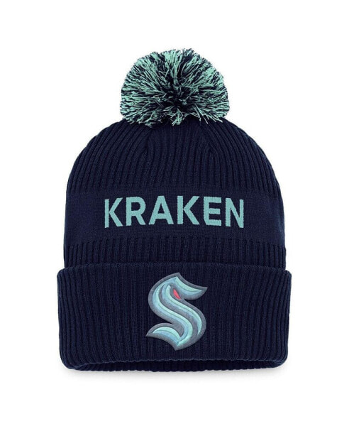 Men's Deep Sea Blue, Light Blue Seattle Kraken 2022 NHL Draft Authentic Pro Cuffed Knit Hat with Pom