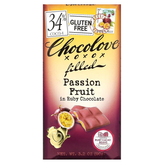 Filled Passion Fruit in Ruby Chocolate Bar, 34% Cocoa, 3.2 oz (90 g)