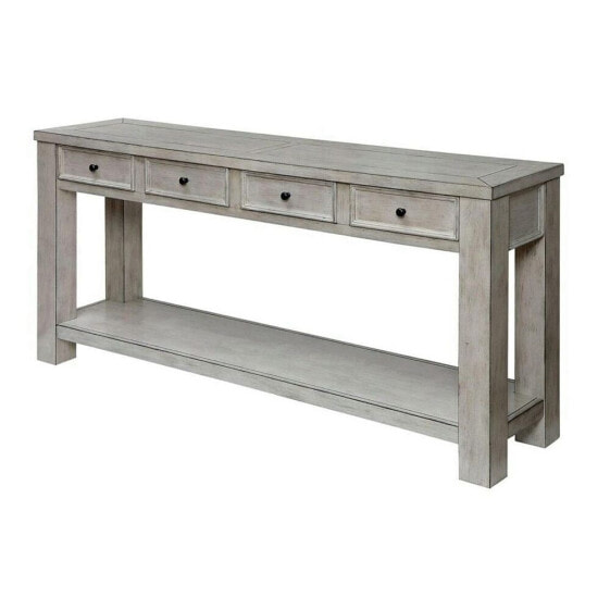 White Rustic Solid Wood Sofa Table with Open Shelf Storage