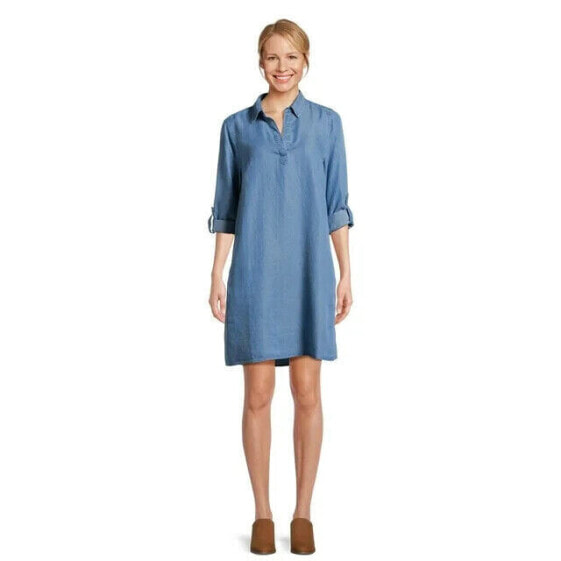 Time and Tru Women's Mini Shirt Dress with Sleeves 3X-Large 22 Blue 100% Lyocell