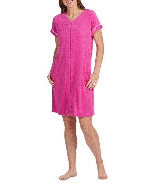 Women's Solid-Color Terry Knit Short Zip Robe