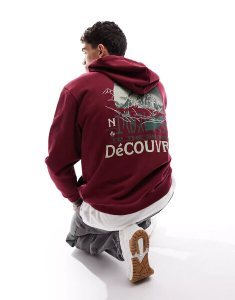 ASOS DESIGN oversized hoodie with large back print in burgandy