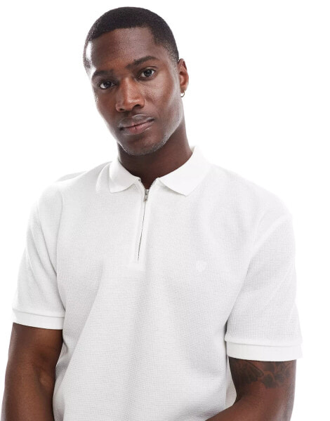 Jack & Jones Premium textured zip through polo in white