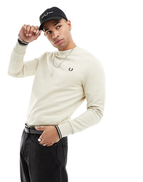 Fred Perry tipped crew neck sweatshirt in ecru