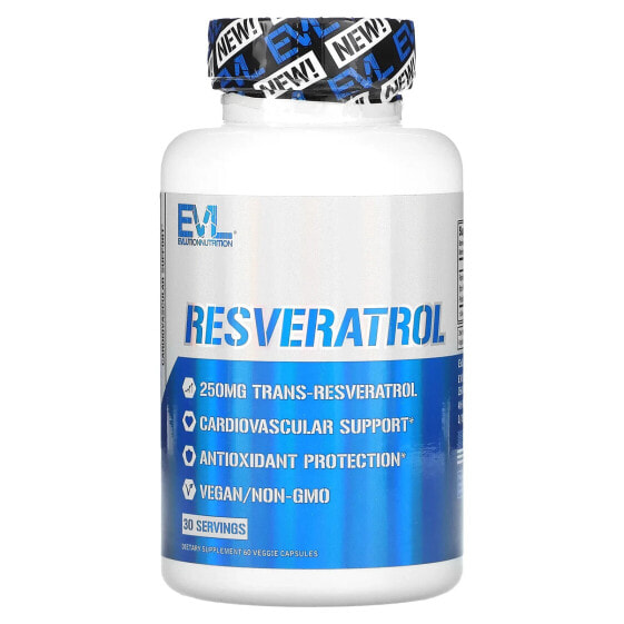 EVLution Nutrition, ресвератрол, 250 мг, 60 растительных капсул