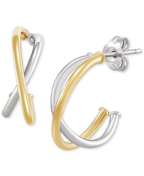 Double Crossover Tube Hoop Earrings in 14k Two-Tone Gold