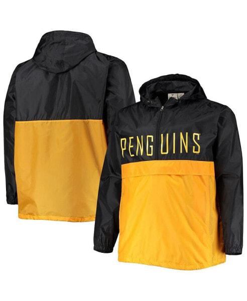 Куртка мужская профайл Pittsburgh Penguins черная и большого размера с застежкой на полузип и капюшоном