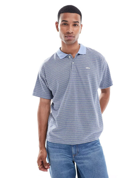 Obey contrast collar polo top in blue stripe