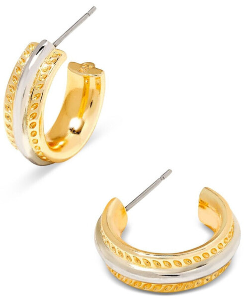 14k Gold-Plated & Rhodium-Plated Small Signature Hoofprint Trim Huggie Hoop Earrings, 0.66"